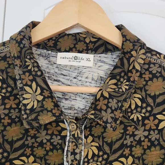 Natural Life Christa Knit Cotton Maxi Dress Black Tan Daisies Size XL - Picture 6 of 14